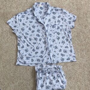 Laura Ashley Blue and Gray Floral Pajama top and full length bottom
